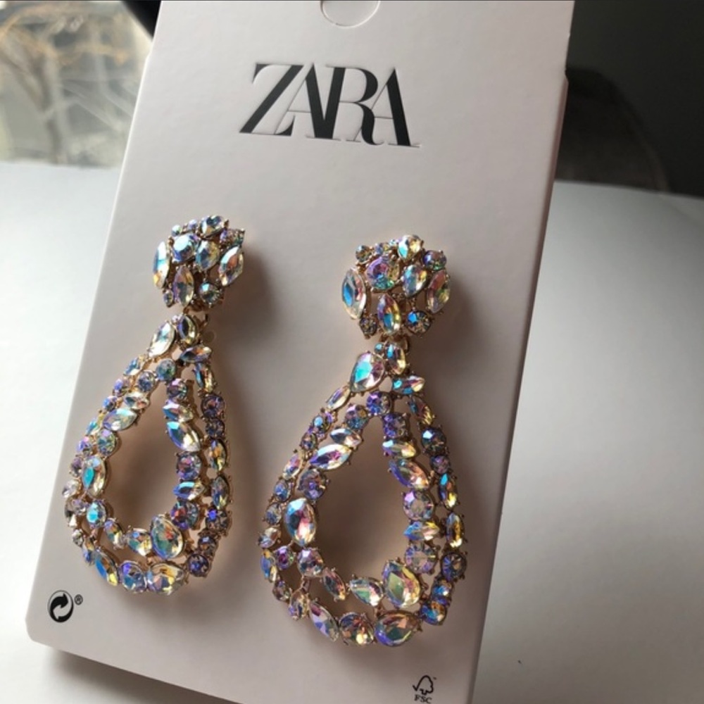 ZARA Iridescent Crystal Drop Earrings